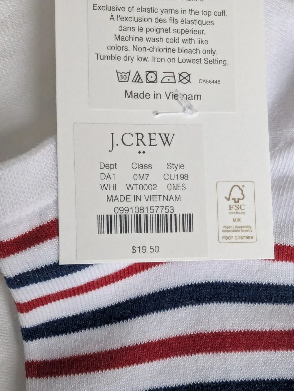 NWT J. Crew Women's Red White & Blue Striped Ankle Socks One Size